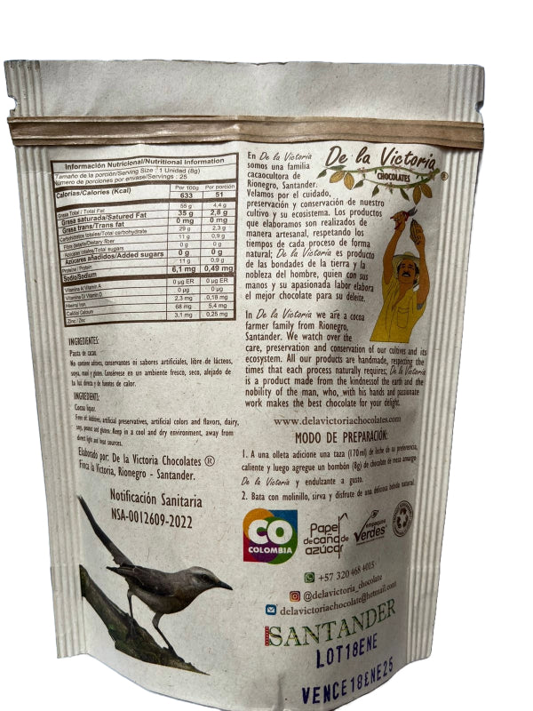 Chocolate de taza 100% cacao.
