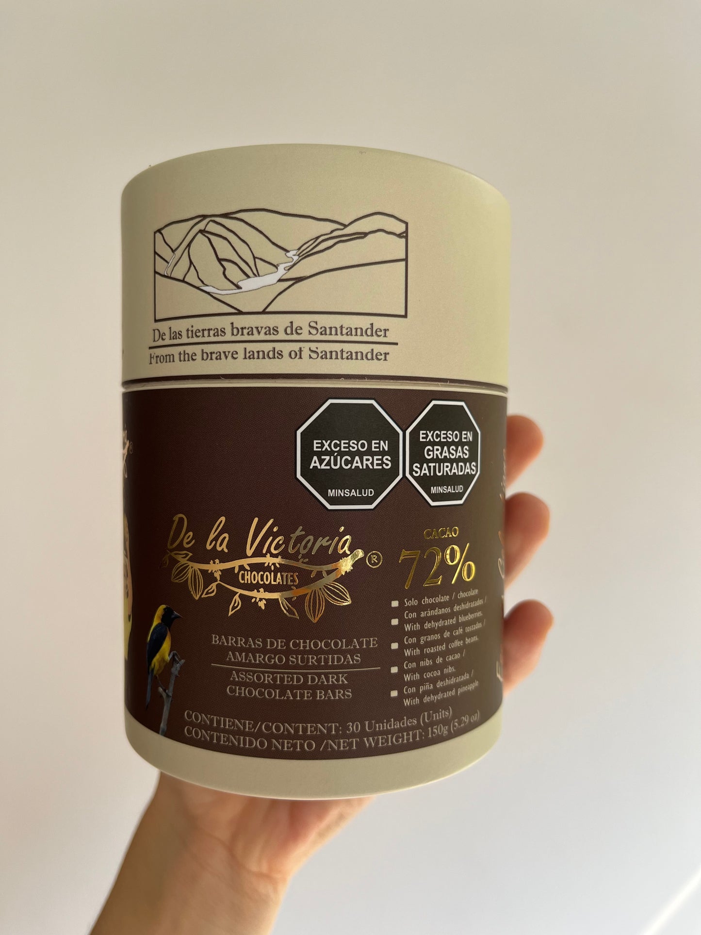 Mini barras de chocolate 70% cacao surtidas.