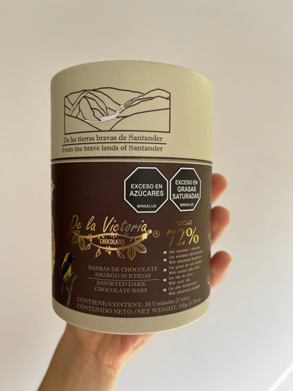 Mini barras de chocolate 70% cacao surtidas.
