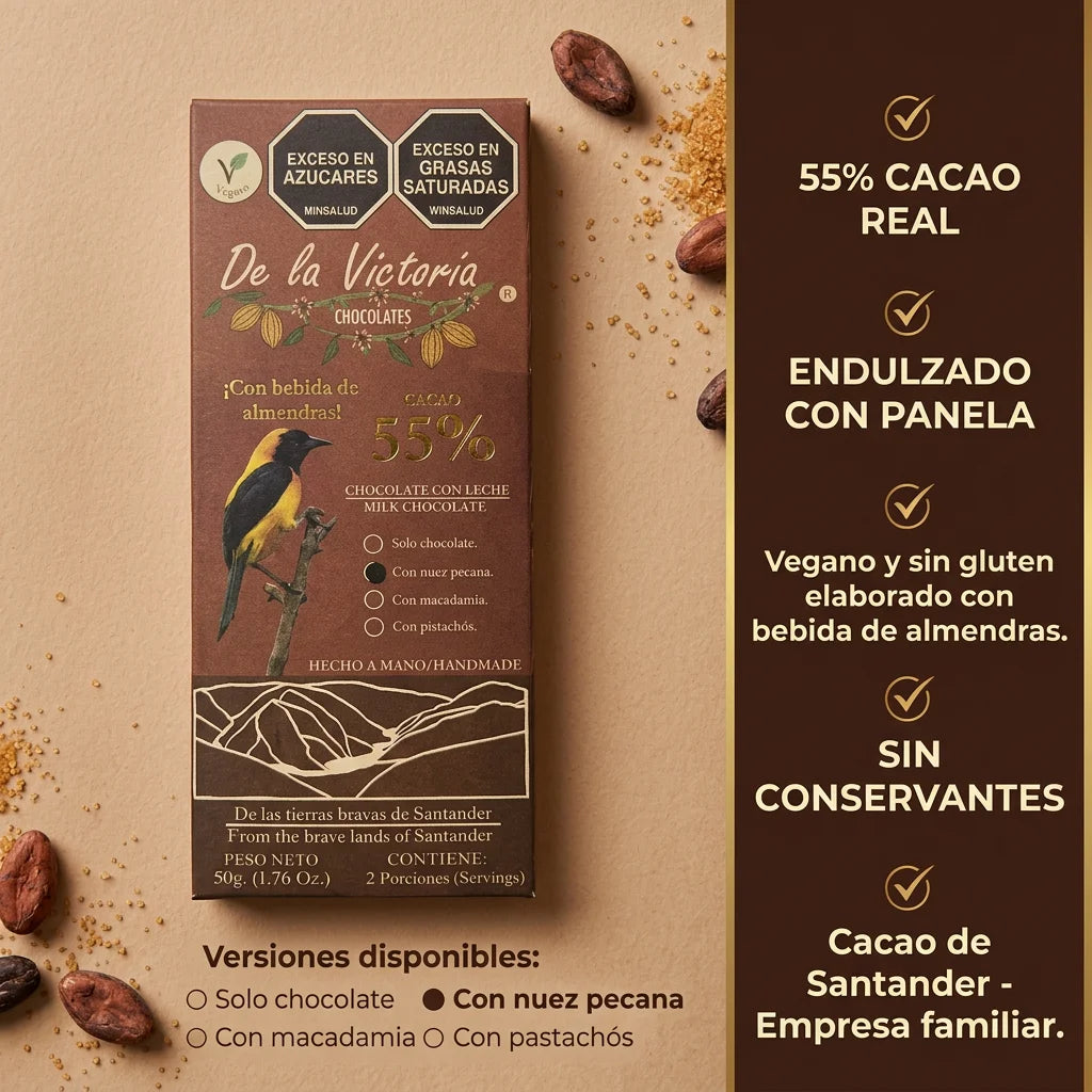 Barra 55% cacao vegana (50g) | con panela y bebida de almendras