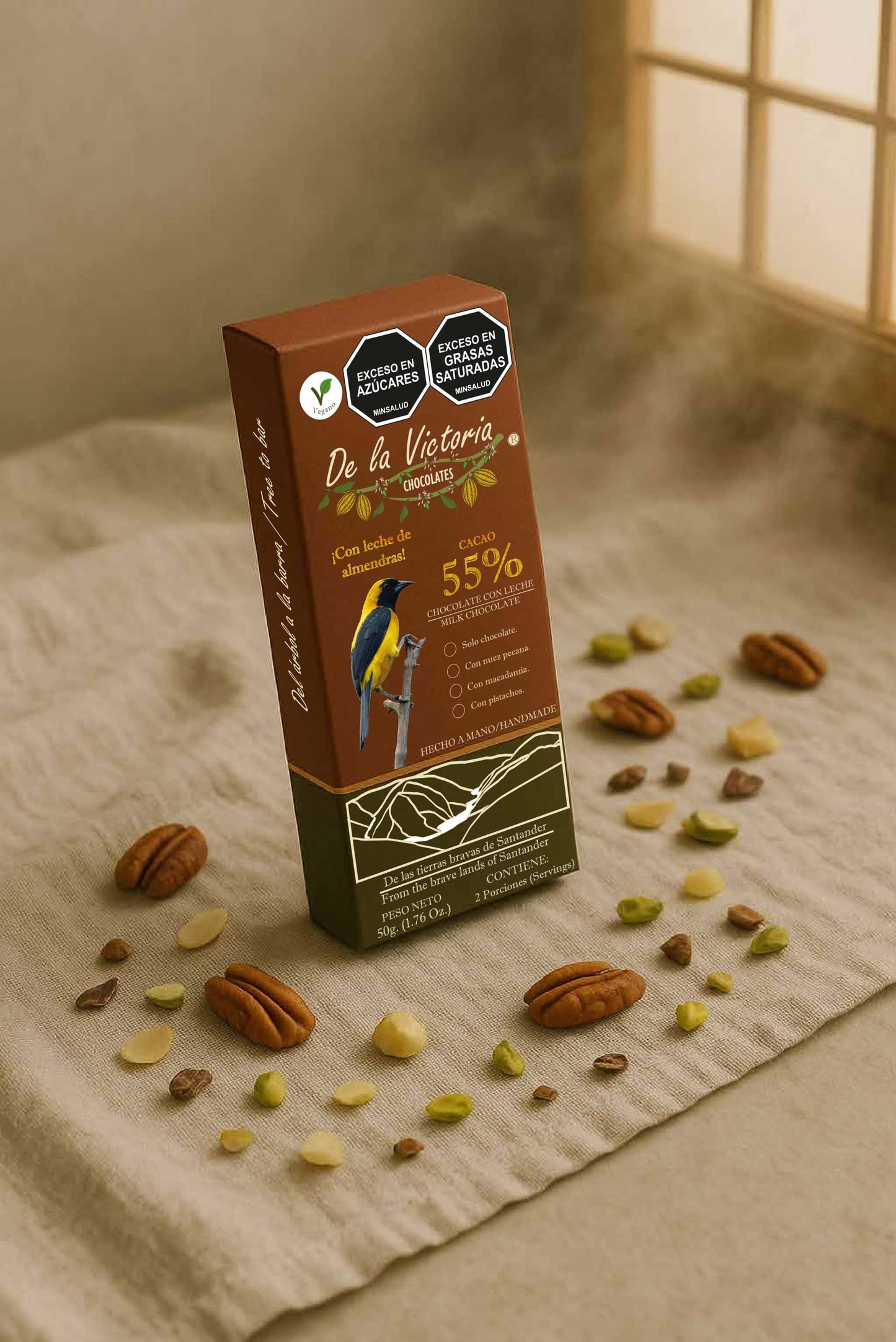 Barra de chocolate con leche vegano al 55% cacao.
