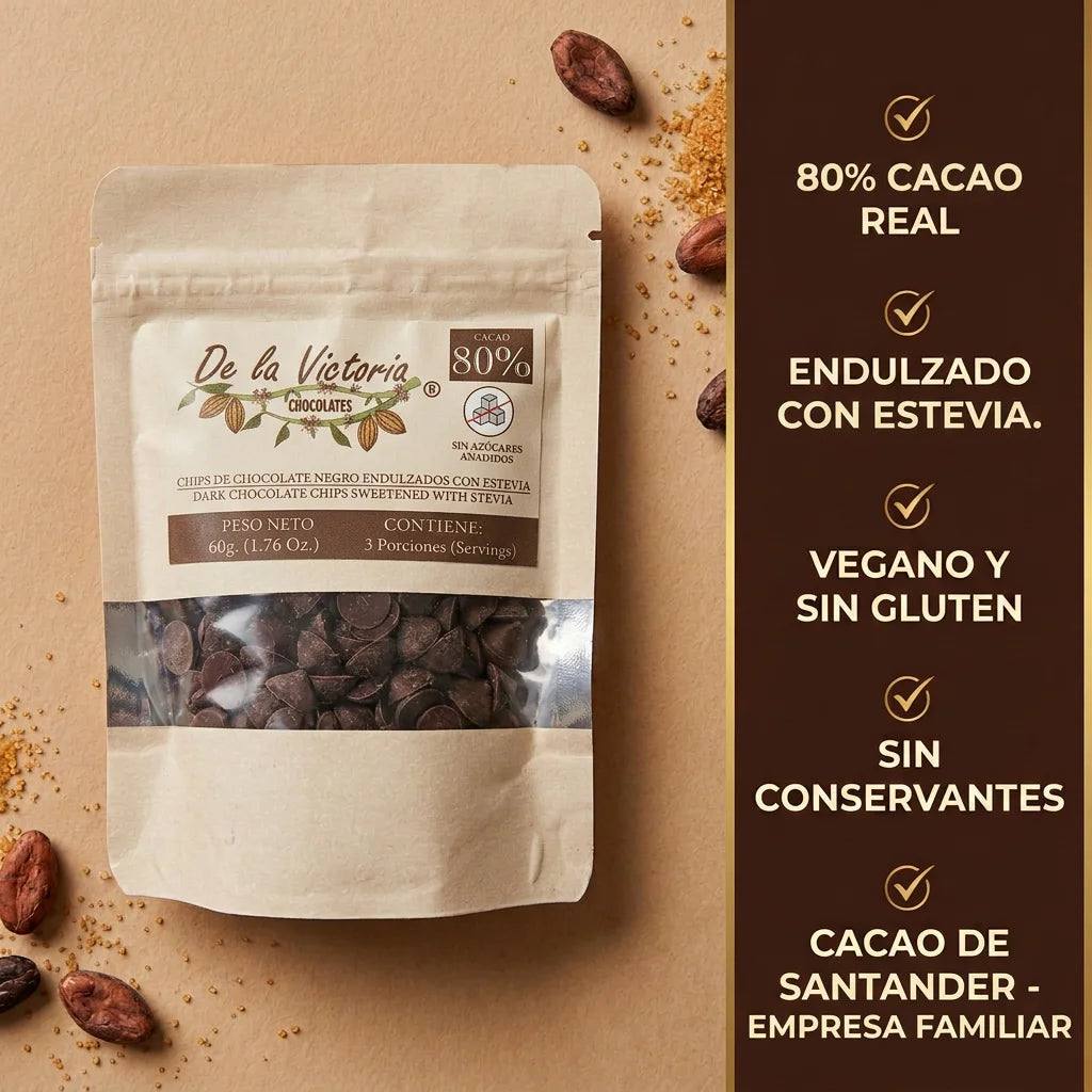 Chips chocolate 80% cacao con Estevia (60g) | Dulzor sin azúcar añadida