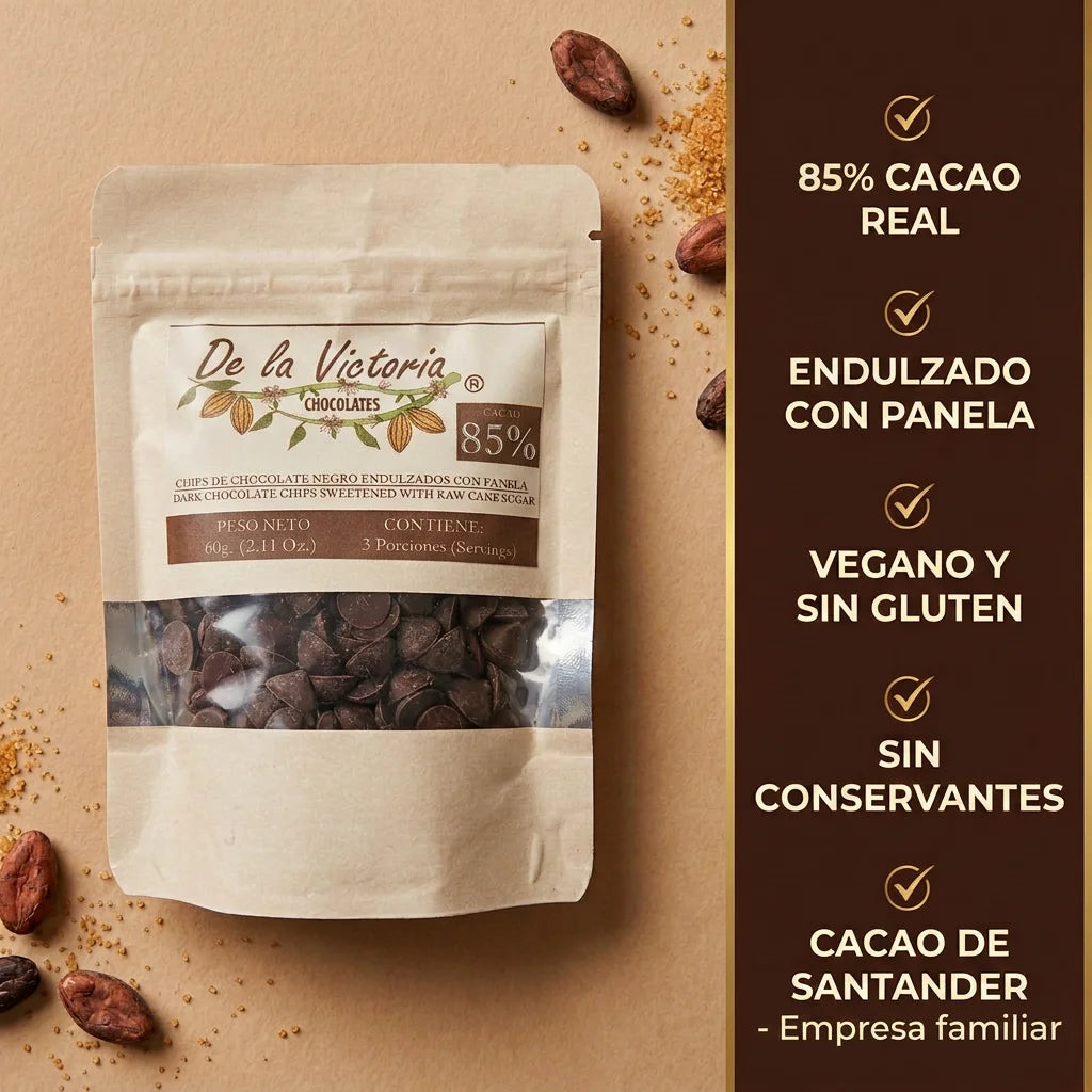 Chips chocolate 85% cacao (60g) | Con panela, para picar y hacer recetas