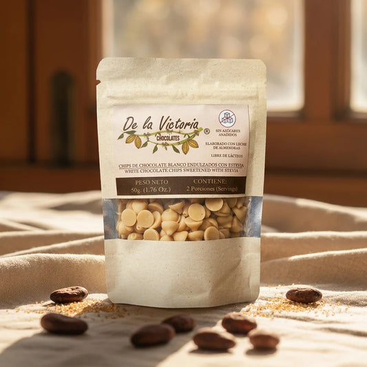 Chips chocolate blanco 40% cacao vegano (50g) |  con estevia y bebida de almendras