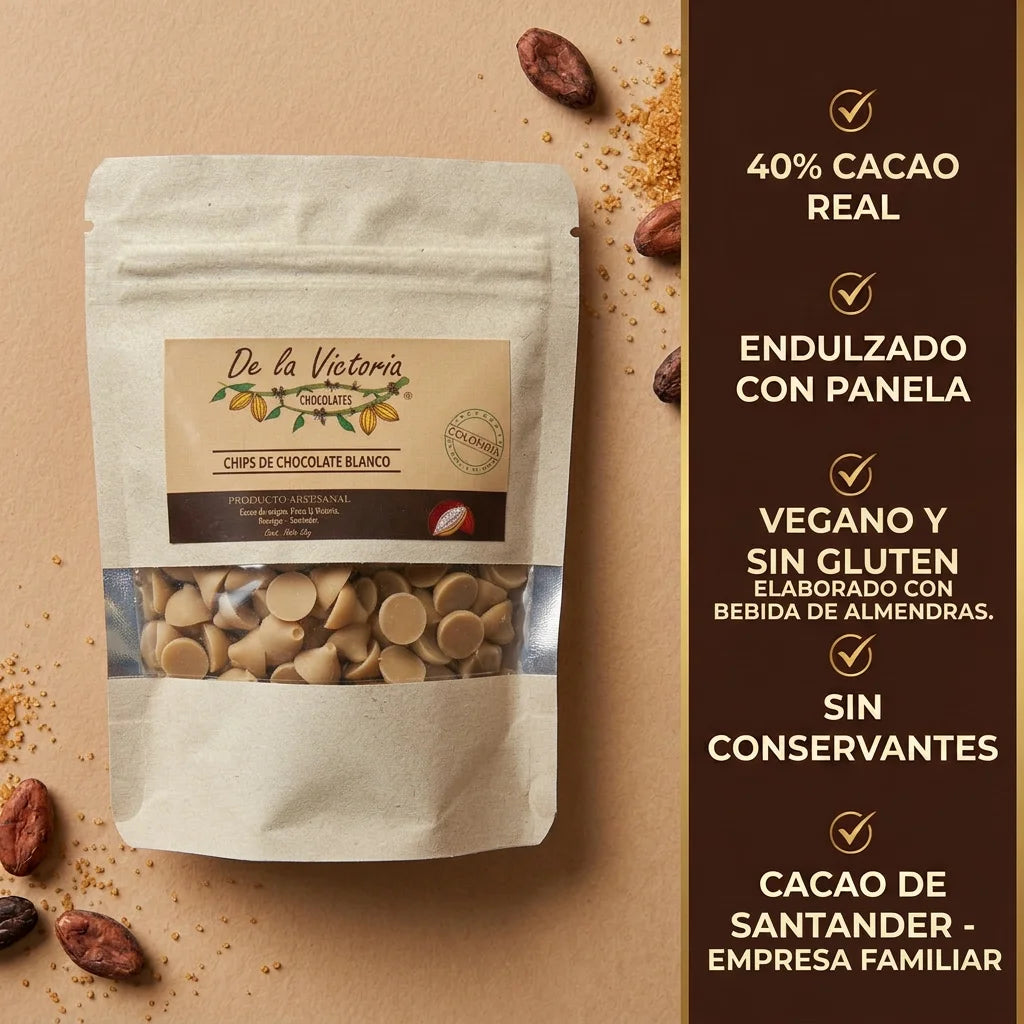 Chips chocolate blanco 40% cacao vegano (50g) |  con panela y bebida de almendras