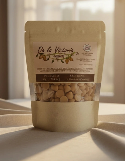 Chips chocolate blanco 40% cacao vegano (50g) |  con estevia y bebida de almendras