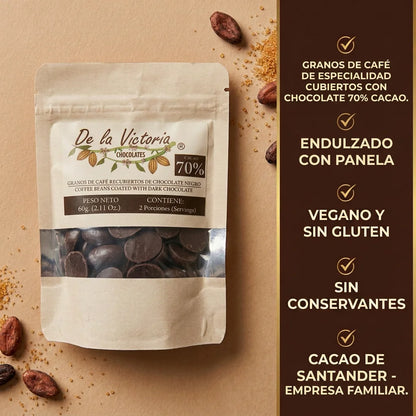 Grageas de granos de café cubiertos con chocolate 72% cacao (60g) |