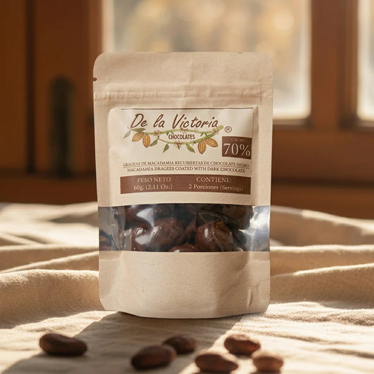 Grageas de macadamia con chocolate 72% cacao (60g) | Crocantes