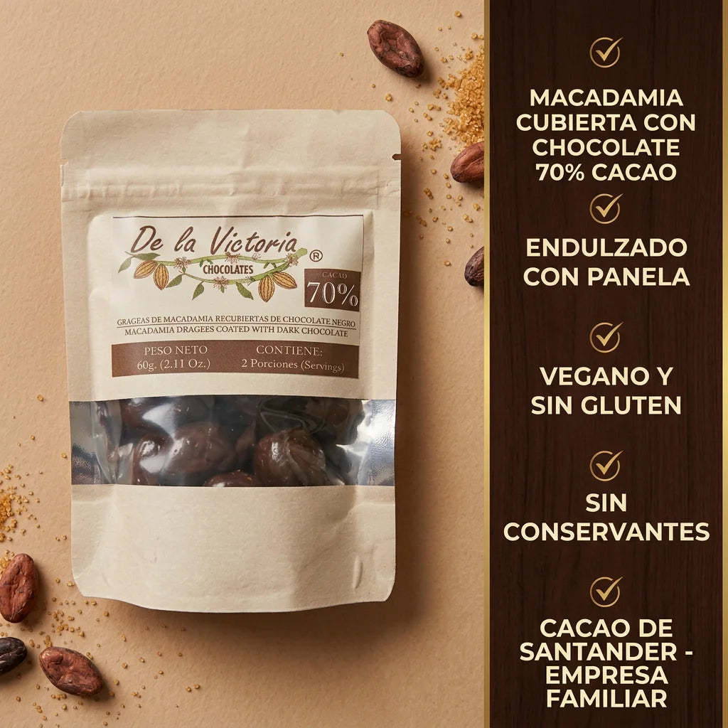 Grageas de macadamia con chocolate 72% cacao (60g) | Crocantes