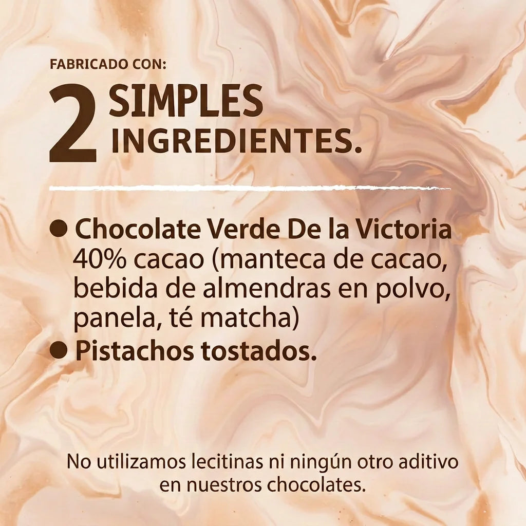 Grageas de pistacho con chocolate verde 40% cacao (60g) | Con bebida de almendras y Té matcha