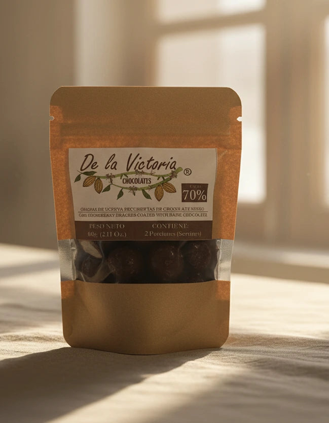 Grageas de uchuva cubiertas con chocolate negro