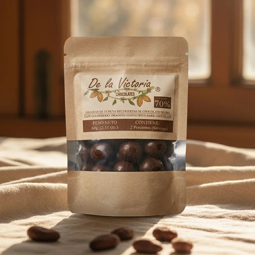Grageas de uchuva con chocolate 72% cacao (60g) | Dulce y ácido