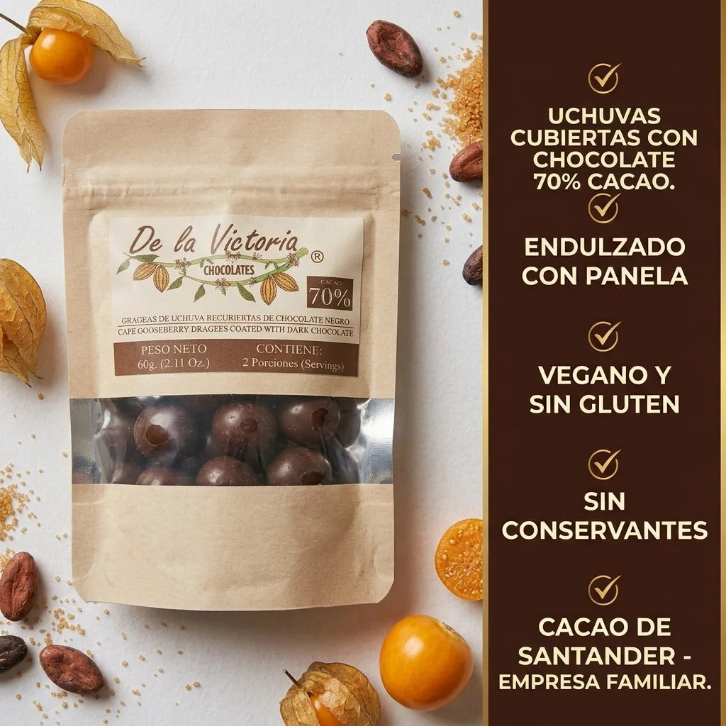 Grageas de uchuva con chocolate 72% cacao (60g) | Dulce y ácido