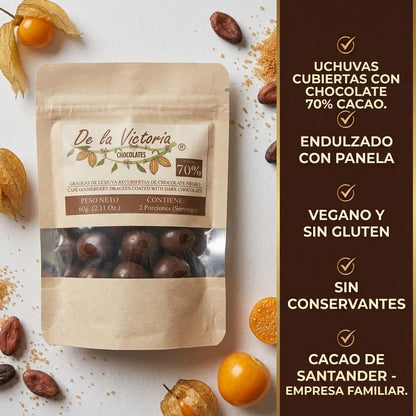 Grageas de uchuva con chocolate 72% cacao (60g) | Dulce y ácido