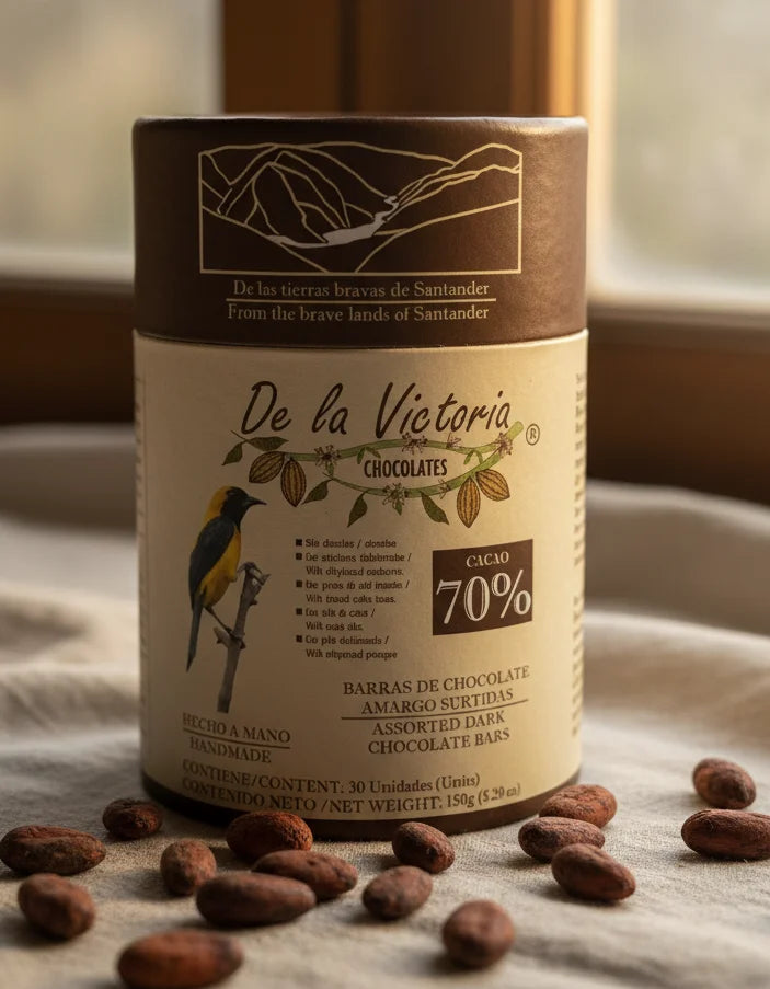 Mini barras de chocolate 70% cacao surtidas.