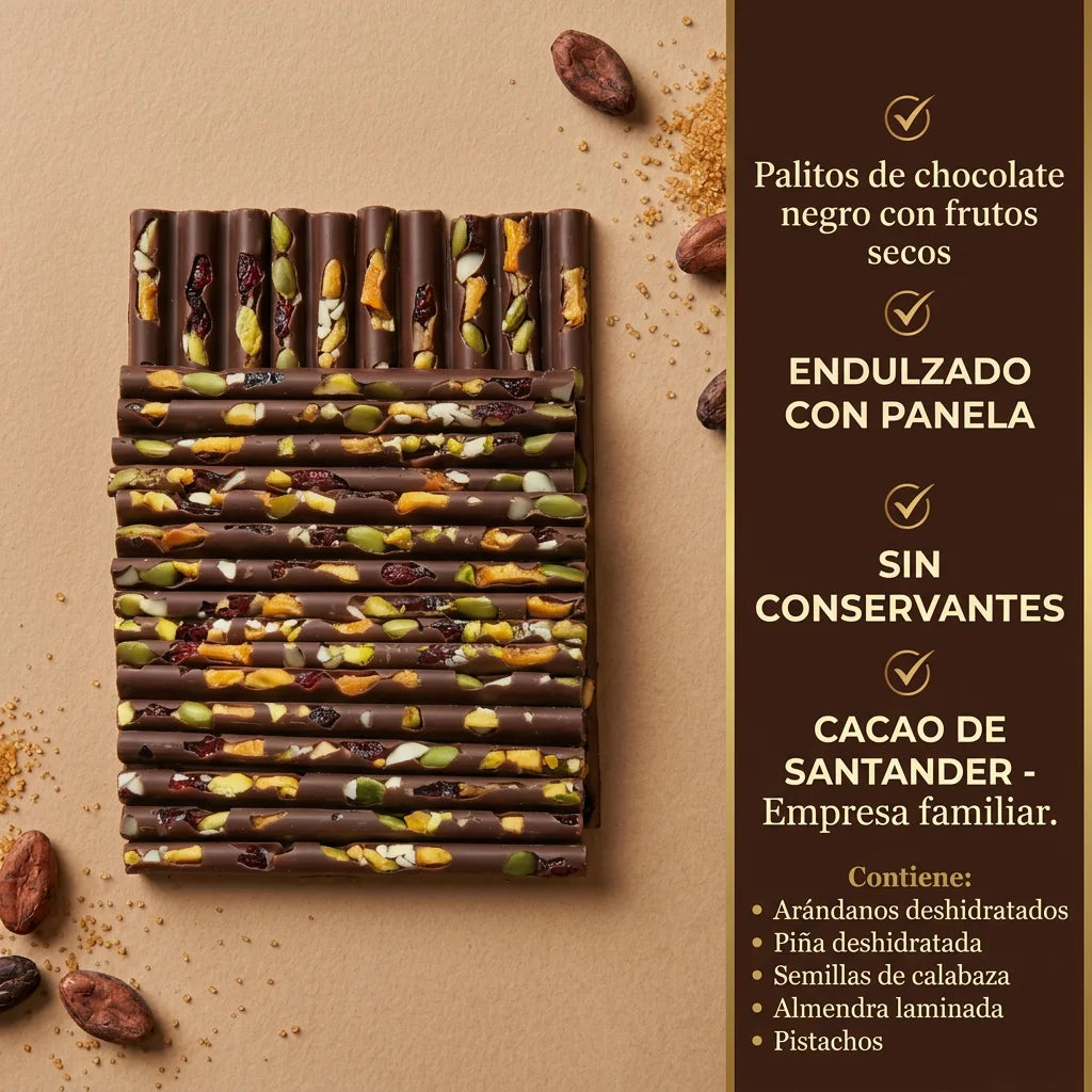 Palito salvaje xUn | Chocolate 72% cacao con frutos secos