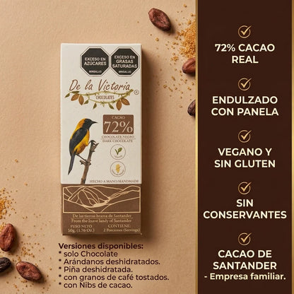 Barra 72% cacao con panela (50g) | Equilibrada y fácil de amar